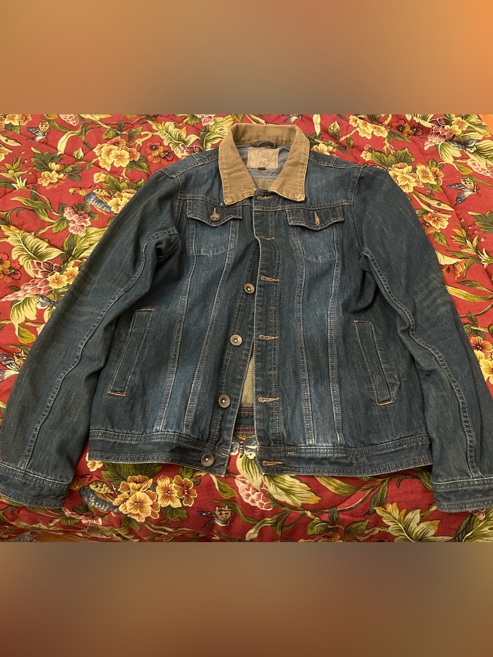 Red Camel Blue Denim Jacket with Tan Corduroy Collar
